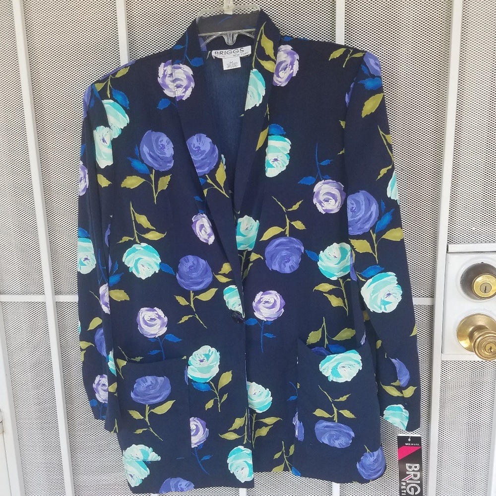 Briggs one button navy floral blazer L/XL